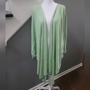 Eileen Fisher Silk Cashmere Green Open Cascade Cardigan Sweater Soft Luxury XL